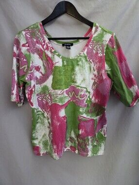 Graffiti Pink and Green Abstract Short Sleeve Top